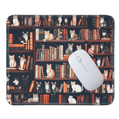Mouse Pad for Desk with Stitched Edge, Premium Cute Washable Mouse Pads. Computer Mousepad with Non-Slip Rubber Base, Mousepads for Laptop, 9.25x7.75x0.12 inch (Cat Library) - color: Cat Library