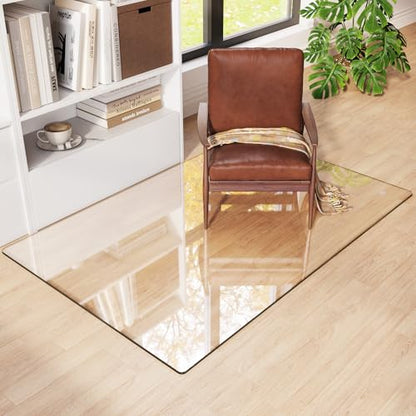 Tempered Glass Chair Mat for Carpet 55"x36", Floor Protector | Ultra Clear Office Chair Mat for Hardwood Floors & Carpets, Heavy Duty 0.2" Scratch-Resistant Surface with Non-Slip Pads - size: 55"x36"
