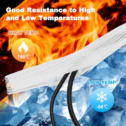 MECCANIXITY Split Sleeve Wire Loom 1" 10Ft White Self Wrapping Braided Sleeve UL94-V2 Fireproof PET Sleeving for Automotive, Home Cable Management - color: White, size: 1" x 10Ft