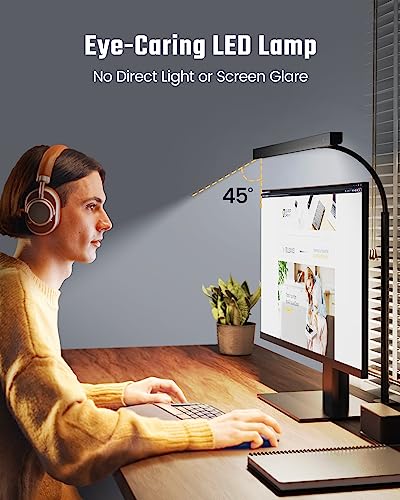 SUPERDANNY LED Desk Lamp for Office Home, Eye-Caring Desk Light with Adjustable Gooseneck, 12W Touch Control Dimmable Brightness, Architect Clamp Lamp with USB Adapter for Reading Study Workbench | Black, Touch Control Dimmable Brightness, 3000K-6000K, 36
