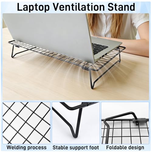 Laptop Cooling Pad Stand with Cooling Mesh, Height Adjustable Metal Laptop Stand for Desk，Ergonomic Notebook Riser Fits Most 10-16 Inch Laptops