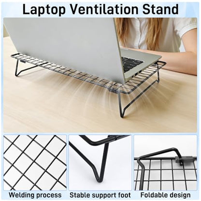 Laptop Cooling Pad Stand with Cooling Mesh, Height Adjustable Metal Laptop Stand for Desk，Ergonomic Notebook Riser Fits Most 10-16 Inch Laptops