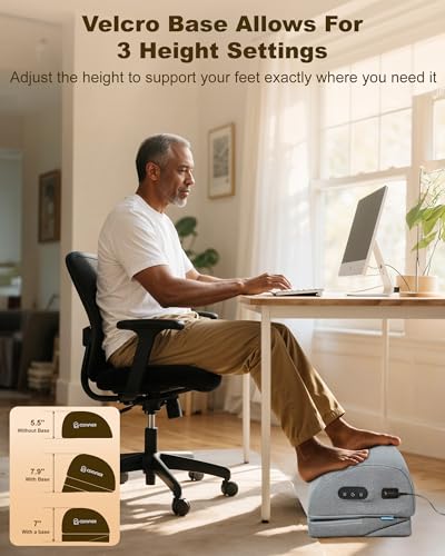 Comfier Foot Rest Under Desk at Work with Heat,Vibration,Foot Heater Foot Warmer,3 Height Under Desk Foot Rest for Office Chair,Gaming Chair Footstool, Ergonomic Heated Footrest,Computer Desk Use - color: Off-gray