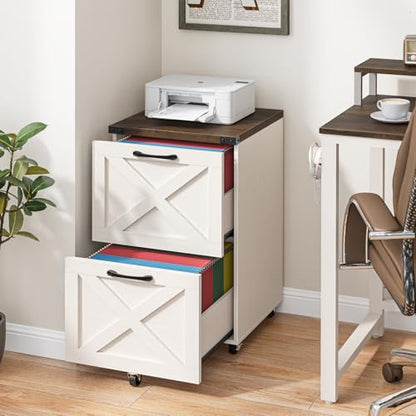 Halitaa Farmhouse 2 Drawer Small File Cabinet with Wheels, Rustic White - color: Rustic White, size: 2 Drawer