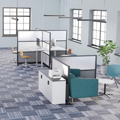 Stand Up Desk Store Expanse Modular Wall | 70'' x 70'' Wall | Expandable Partition Room Divider with Rearrangeable Frosted Acrylic & Sound Absorbent Panels (Black Frame) - size: 70" x 70"