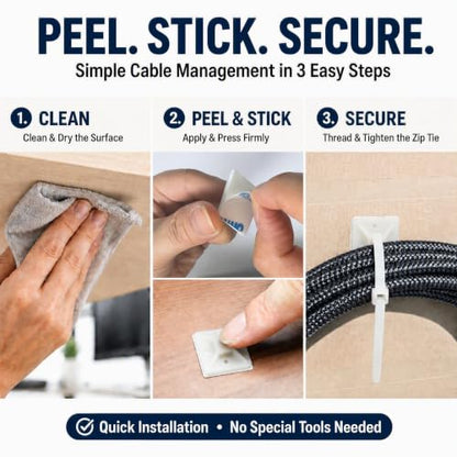 100 Pack Cable Tie Mounts with 6 Inch Zip Ties, Self Adhesive - color: White