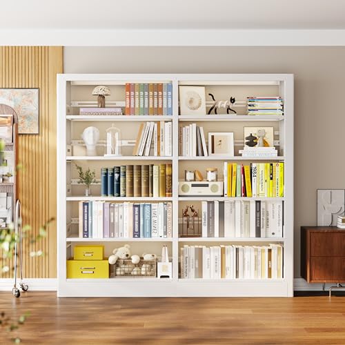 5-Tier Bookcase and Bookshelf, 71" H Free Standing Metal Bookcase with Adjustable Storage Shelves, Freestanding Bookshelves for Library, Living Room, Home Office (White-2) - color: White-2