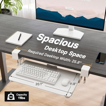 BONTEC KMT01-PJ Under Desk Keyboard Tray, Pull-Out Keyboard & Mouse Platform with C-Clamp, 20 x 11.8 in Space-Saving Ergonomic Slide-Out Drawer, White - color: White, size: 20" x 11.8"