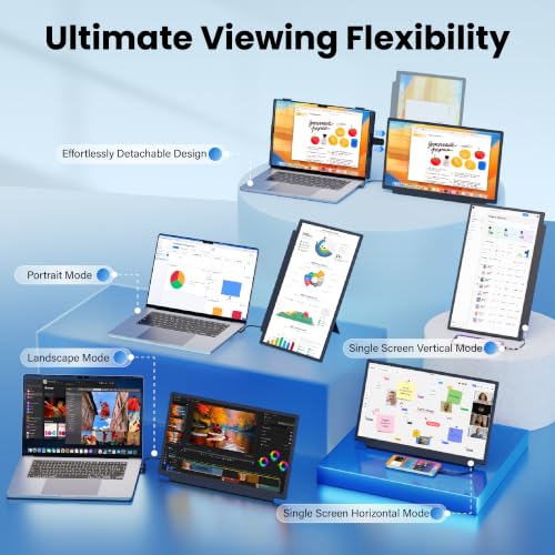 15.6" Laptop Screen Extender, 1080P FHD Detachable Portable Monitor for Laptop with Independent Stand, Vertical Travel Monitor Extender for Mac/Windows/Android/Game Console