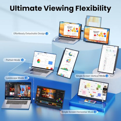 15.6" Laptop Screen Extender, 1080P FHD Detachable Portable Monitor for Laptop with Independent Stand, Vertical Travel Monitor Extender for Mac/Windows/Android/Game Console