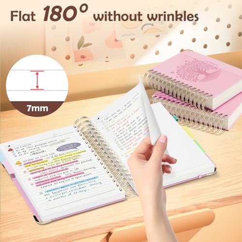 QIYVLOS Hardcover Spiral Notebook, B5 Journal with Removable Dividers Tabs, 5 Subject Notebook College Ruled, 320 Pages 8"x10" Leather Notebooks for Work School Study, Lined Journal for Women, Pink - color: B5/Pink