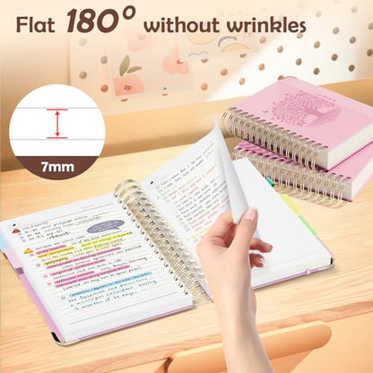 QIYVLOS Hardcover Spiral Notebook, A5 Journal with Removable Dividers Tabs, 5 Subject Notebook College Ruled, 320 Pages 6"x8" Leather Notebooks for Work School Study, Lined Journal for Women, Pink - color: A5/Pink