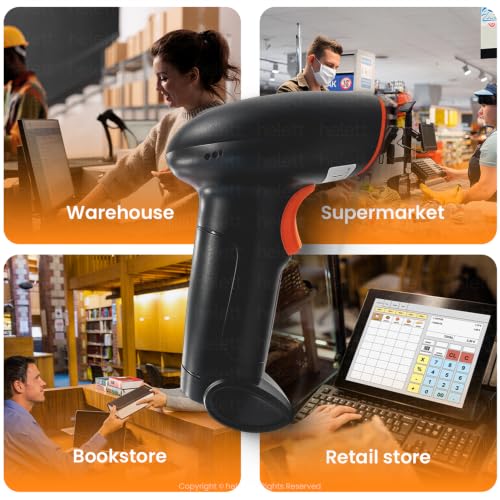 Helett® HT20 Wireless 2.4GHz 2D & 1D Barcode Scanner (QR Code & Barcode) Wired & Wireless(Rechargeable) Connectivity | Induction Scanning with Built-in Illumination Light |Strong ABS(Black) - style: Wireless