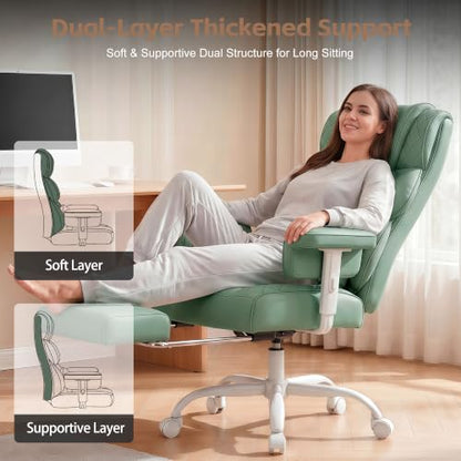 Vonesse Office Chair, Desk Chair with Soft Adjustable Armrests, Ergonomic High Back Gaming Chair with Lumbar Support, Executive Computer Chairs with Footrest (PU Leather, Green) - color: Green