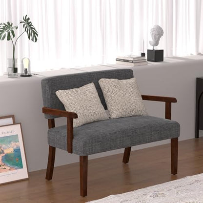 FAGAGA Accent Chair 2 Seat, Upholstered Reading Leisure Chair, Bench with Solid Wood Frame (Gray) - color: Grey, size: Bench
