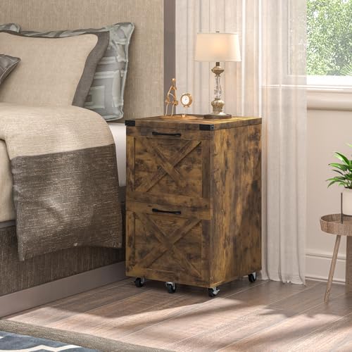 Halitaa Farmhouse 2 Drawer Small File Cabinet with Wheels, Brown - color: Brown, size: 2 Drawer