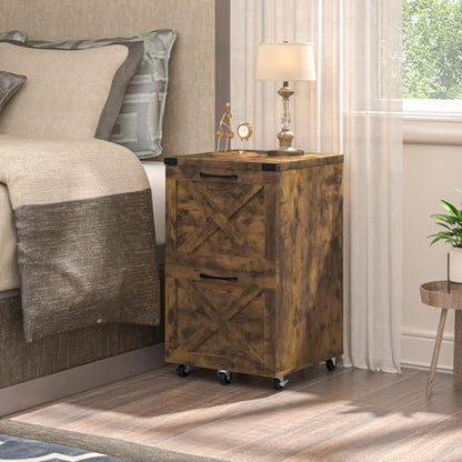Halitaa Farmhouse 2 Drawer Small File Cabinet with Wheels, Brown - color: Brown, size: 2 Drawer