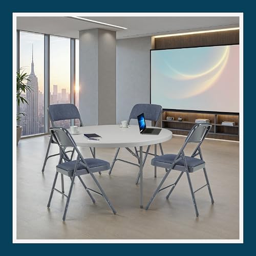 OEF Furnishings OEF2200 Series Heavy-Duty Premium Fabric Padded Upholstery Double-Hinged Folding Chairs (4-Pack, Midnight Blue) - color: Blue/Blue