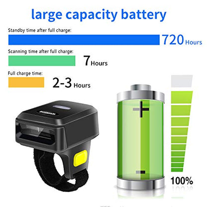 Portable Ring Bluetooth Barcode Scanner Wireless 2.4Ghz &USB Wired 3 in 1 Connection Windows.Mac OS.Android.Portable Wearable Mini Finger Bar Code scanners - color: SL