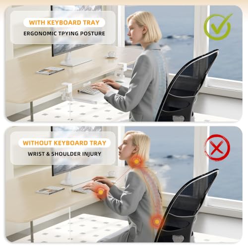 Under Desk Keyboard Tray, Pull-Out Drawer&Holder with C-Clamp 25.6"x11.8" - color: White