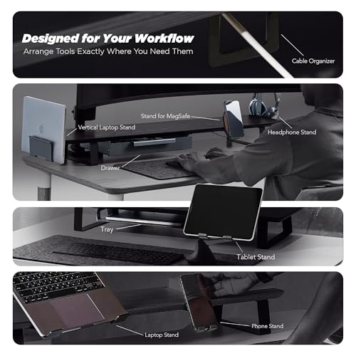 ULTRARM Moodular Wooden Monitor Stand Desk Organizer, Large 45.6" Oak | Customizable Organized Workspace, Aluminum Slide Rails, 10 Add-Ons Sold Separately: Storage Drawer, Tablet, Phone & More