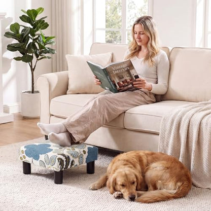 Joveco Small Foot Rest Stool Ottoman, Square Upholstered Fabric Footstool for Couch, Under Desk, Office, Living Room, Blue Floral - color: Blue Floral