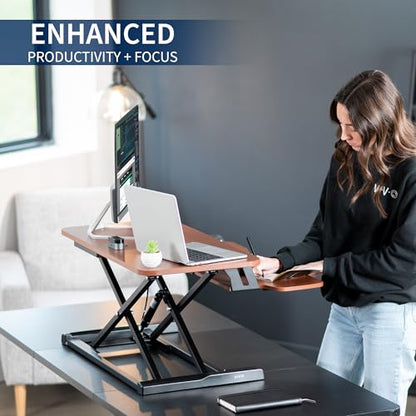VIVO Dark Walnut 32 in Standing Desk Converter, DESK-V000KA - color: Dark Walnut, size: 32"