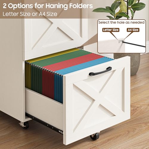 Halitaa Farmhouse 2 Drawer Small File Cabinet with Wheels, Rustic White - color: Rustic White, size: 2 Drawer