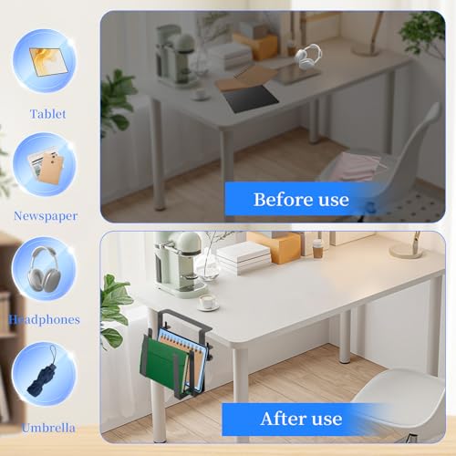 Desk Side Laptop Mount Metal Hanging Desk Side Storage, No Drilling Siding Table Organizer for Office Home Tablets,Laptop Holder Vertical(black-1-double-deck)