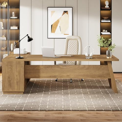 Tribesigns 78-Inch L-Shaped Executive Desk, Office Desk with Drawers and Lateral File Cabinet, Large Computer Workstation with Storage Shelves (Brown) - color: Brown