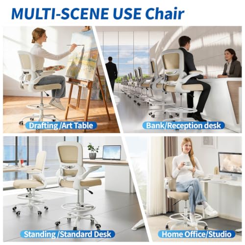 TRALT Drafting Chair - Tall Office Chair with Lumbar Support for High Desk - color: Beige