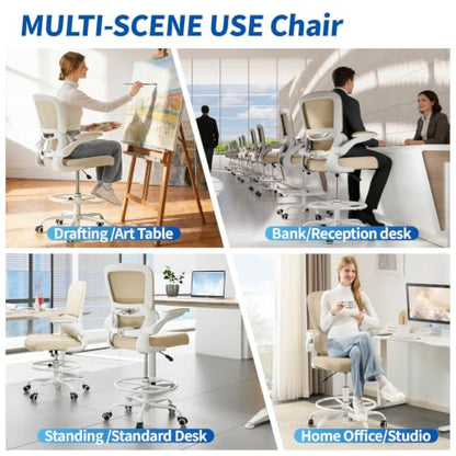 TRALT Drafting Chair - Tall Office Chair with Lumbar Support for High Desk - color: Beige