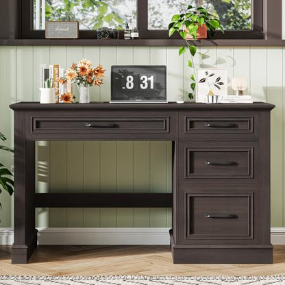 Halitaa Farmhouse 47" Executive Desk with File Drawer, Espresso - color: Brown, size: Style 2