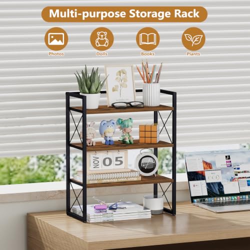 YINMIT Desk Shelf Organizer for Top of Desk with 3-Tier Open Shelves - color: Brown-3tier