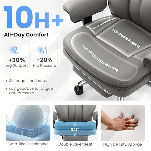 Ergonomic Office Chair with Lumbar Support, Big and Tall Comfy Desk Chair - color: Grey