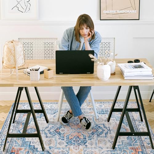 chakme Office Chair Mat for Hardwood Floor, 48"x36" Easy Glide Computer Desk Mat Protector for Rolling Chair Under Desk Rug Nonslip Backing, Machine Wash, (Boho) - color: Blue/Orange, size: 36"x48"