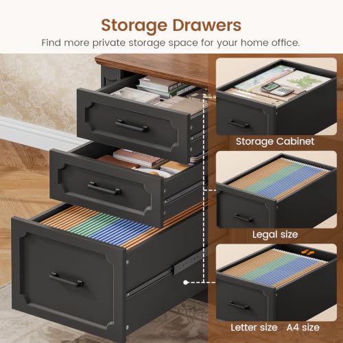SEDETA 67" Farmhouse Executive L Shaped Desk with Hutch - color: Black+brown, size: 67" L Shaped Desk with Hutch