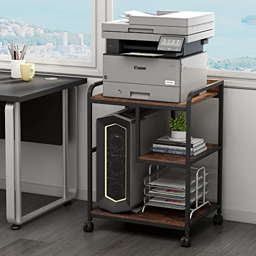 Fannova Large Printer Stand with PC Tower Shelf for Home Office Storage - color: Rustic Brown
