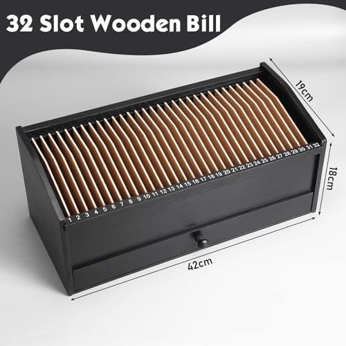 Wood Desktop Organizer with Drawer, 17 Inch 32 Section Bill & Mail & File Organizer Storage for Office Desk, Desktop Mail Holder and Office Supplies Storage, Letter and Paper Sorter(Black) - color: Black