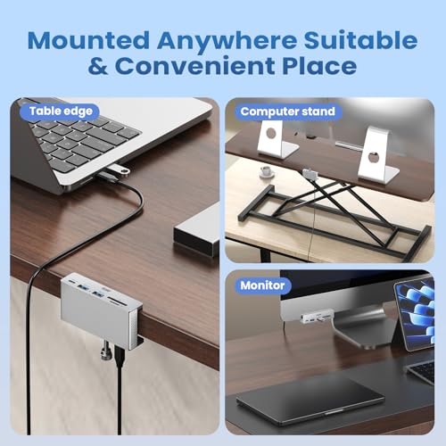 EJAY Clamp USB Hub 5-in-1 USB C Hub 4.92ft Cable for iMac & PC - color: Silver