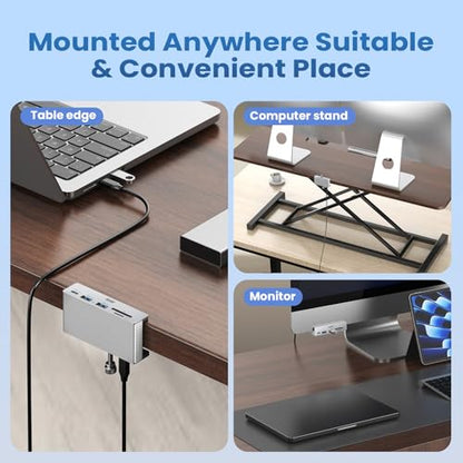 EJAY Clamp USB Hub 5-in-1 USB C Hub 4.92ft Cable for iMac & PC - color: Silver