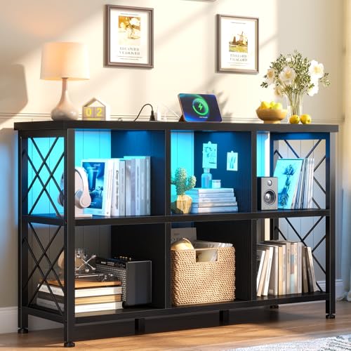 DurayLoly 6 Cube Storage Organizer, LED Horizontal Bookshelf, Black - color: Black, size: 6 cube