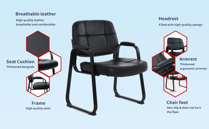 CLATINA Big Tall 400 lbs Waiting Room Chairs with Padded Arms Leather Guest Chair no Wheels for Office Reception Lobby and Conference Desk with Sled Base, Black, 6PK - color: Black-sledbase, size: 6PK