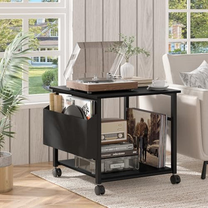 Lerliuo Black Large Printer Stand with Storage | 23.6" W x 23.6" D x 22.8" H Printer Table for Home Office, Rolling Printer Cart Holder with Lockable Wheels & Side Pocket - color: Black