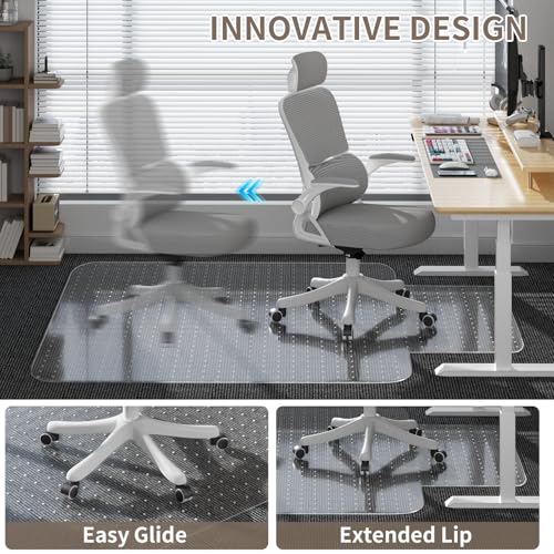 Office Chair Mat for Low Pile Carpet, 48"x60" Clear Smooth Glide with Lip - size: 48X60inch