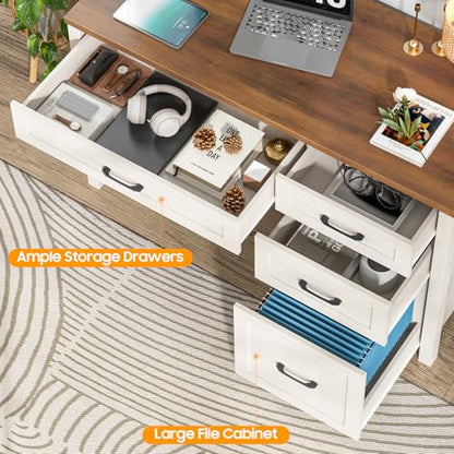 Farmhouse 47" Computer Desk, Executive Desk with File Drawer, Unique White - color: Unique White