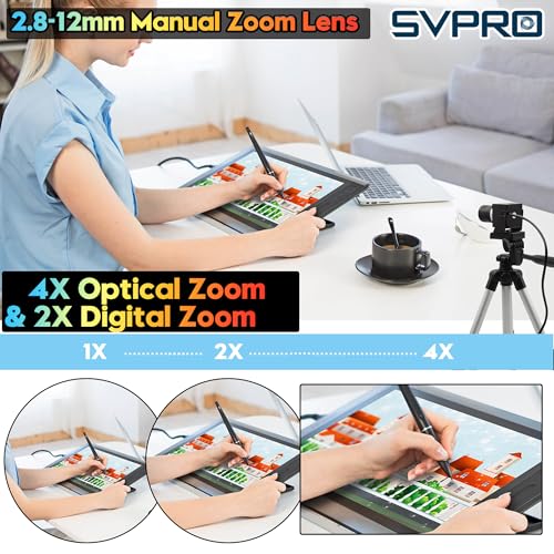 SVPRO 4K 60fps USB Camera with 2.8-12mm Manual Zoom Lens, HDMI/USB3.0 Dual Output, H.264/MJPEG, 4X Optical Zoom Webcam for PC, Mac, Raspberry Pi, Live Streaming, Video Conferencing, TV Monitor - color: 4K 60fps Camera with 2.8-12mm Lens