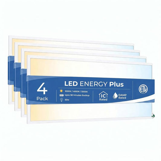 2X4 LED Flat Panel Light with Emergency Battery Backup, 50W 3000K/4000K/5000K, 0-10V Dimmable, 6250 Lumens, LED Drop Ceiling Lights, 100-277V, UL Listed(4 Pack) - size: 4 Pack