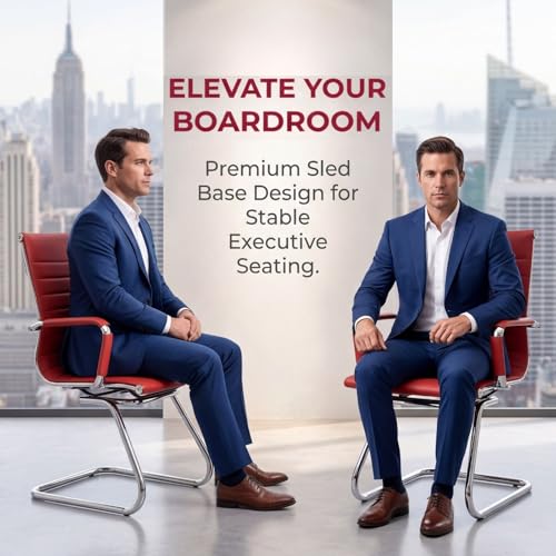 No Wheels Reception Chairs Waiting Room Chair Leather Conference Chairs Back Support Heavy Duty Office Chair with Arm, Set of 2 (Deep Red) - color: Deep Red, size: 2PCS