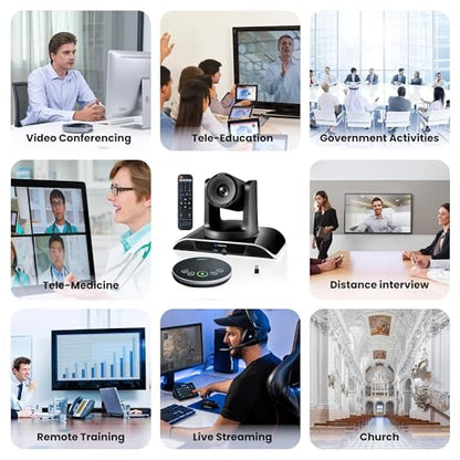 12x Zoom Conference Room Video Camera System, Al Auto-Tracking HD 1080P 60fps 12X Optical Zoom USB3.0 HDMI PTZ Camera 75° FOV and Bluetooth Conference Speaker with Microphones Bundle for Medium Room - color: Jet